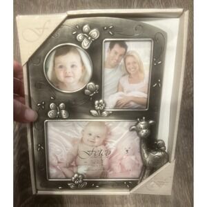 Vtg Fetco Silver Jungle Giraffe Floral Butterfly Collage Photo Picture Frame